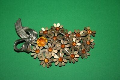 ANTIQUE VINTAGE ORANGE AMBER GLASS PANSY DAISY FLOWER BOUQUET FRED