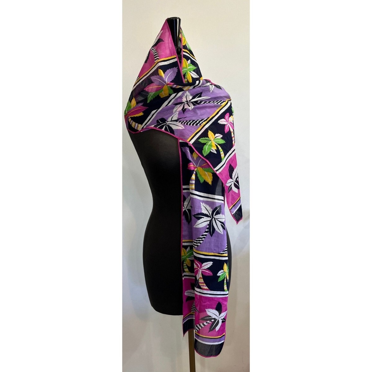 Vintage Scarf Palm Trees Pattern Multicolored Made in Japan 100
