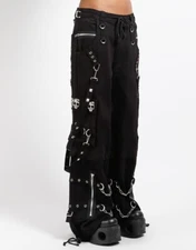 Men New Skull Black Punk Rock Gothic Style Trouser with black Straps 100% cotton