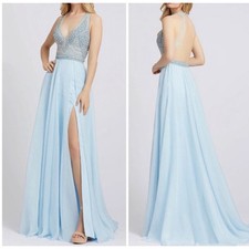 Mac Duggal Long Party Elsa Gown Beaded Bodice Ice Blue Size 8 New With Defects