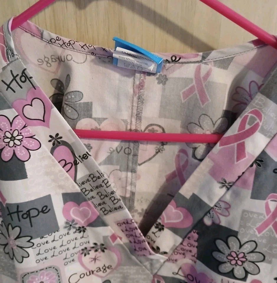 Scrubs H.Q. SCRUBS TOP Womens  Plus Size 3XL V-Neck Breast Cancer Theme - Image 4 of 4