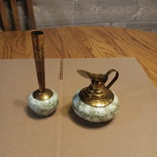 Vintage Delft Pottery Vases Brass Fluted Hand Painted WB Leersum Made In Holland