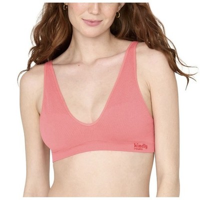 Kindly Yours Women's Wire-Free Seamless Plunge Bralette, Size 3X - Coral