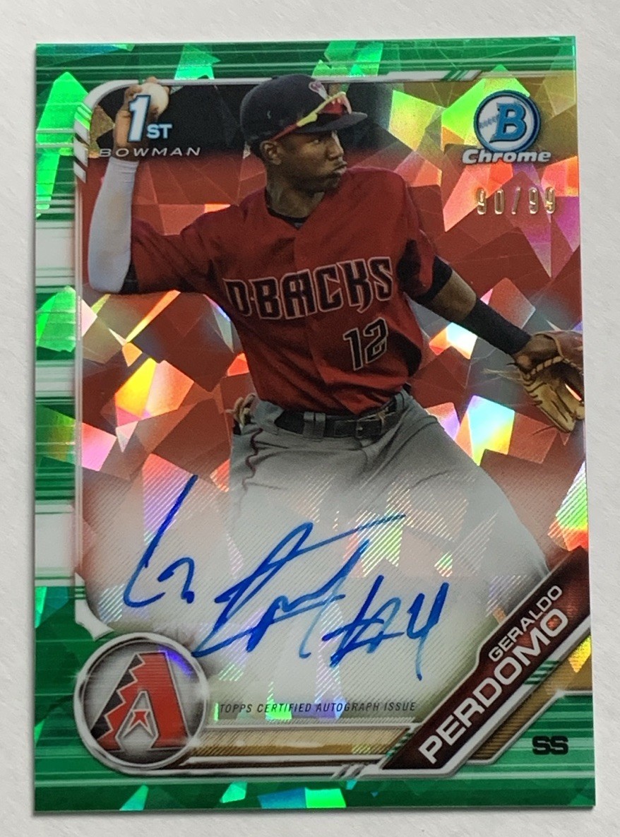 GERALDO PERDOMO 2019 Bowman Chrome #CPA-GP Green Atomic Refractor Auto 90/99!