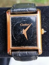 Vintage Cartier Tank  21mm Black Dial Manual Wind 18K Gold EP NOT  Running NR!
