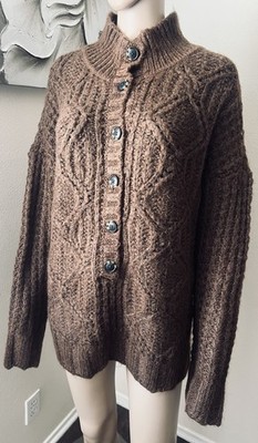 NWT AMERICAN EAGLE Boho Oversized Cable Knit Sweater Mock neck Wool Blend sz L