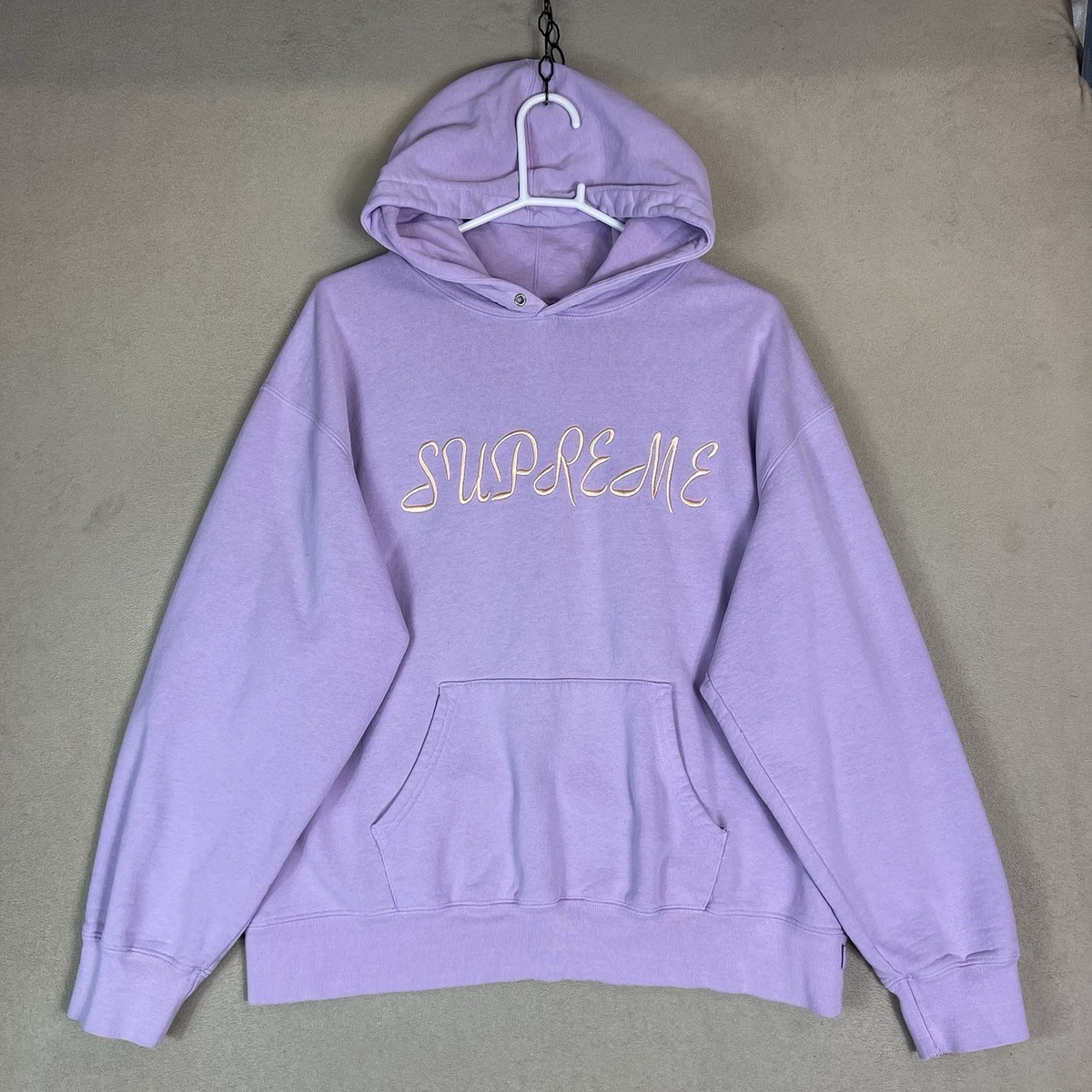 Supreme Script Hoodie Mens L Purple Embroidered Heavyweight