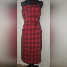 GUESS Valentia Red And Black Plaid Scuba Strapless Dress Women's Size L