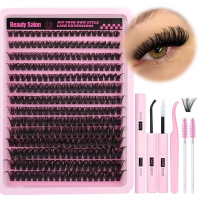 DIY Eyelash Extension Kit D-Curly Wispy Volume Lash Clusters Individual Lashe...