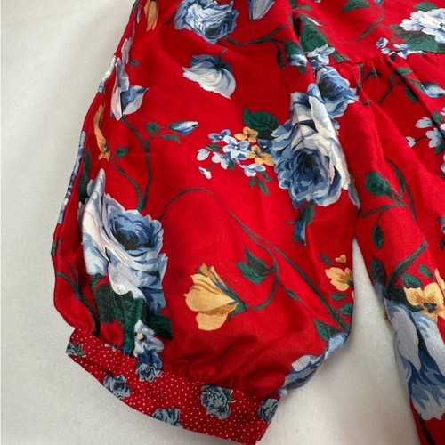 POLLY FLINDERS VTG Girls’ Red Floral Smocked Cottagecore Prairie Dress Size 6X - Picture 6 of 11