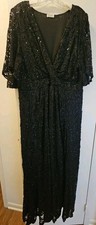 Kiyonna Womens Luminous Lace Black Sequin Formal Black Tie Plus Size Gown Sz 3x