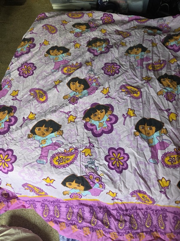 Vintage 2006 Dora the Explorer Twin Fitted Sheet Nick Jr Purple Pink Floral