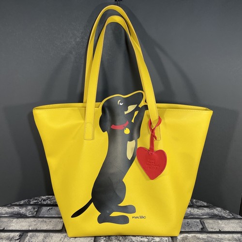 Marc Tetro Dachshund Large Yellow Tote Bag Black Weiner Dog Red Heart Tag