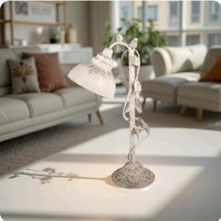 5LMC0052 Clayre & Eef Tischlampe Metall Vintage Shabby Ranke & VöGel Cremeweiß