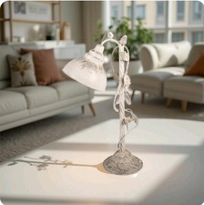 5LMC0052 Clayre & Eef Tischlampe Metall Vintage Shabby Ranke & Vögel Cremeweiß