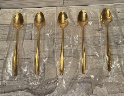 Rogers Cutlery Co Golden Modern Living Iced Tea Spoons  Set Of 5