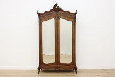 French Louis XV Antique Walnut Armoire Wardrobe Mirror Doors #56373