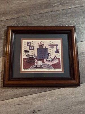 Paulette B Smith Rebecca s Room Folk Art Print Signed 1990 Framed Primitive