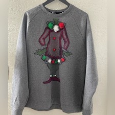 NWOT Russell Men's Athletic Holiday Gray Crewneck Sweater Festive Design Large