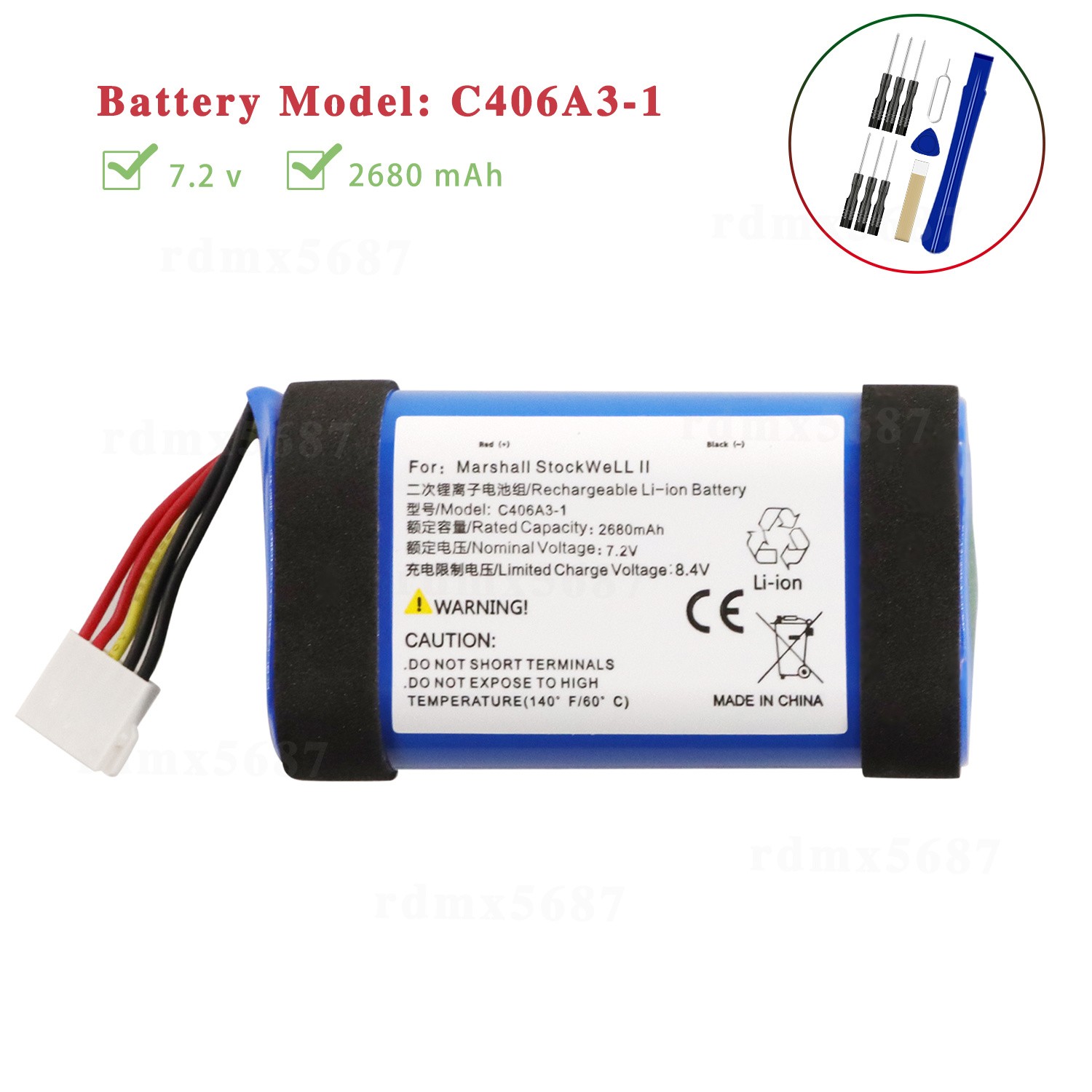 New battery C406A3 C406A3-1 for Marshall Stockwell II Portable Bluetooth Speaker