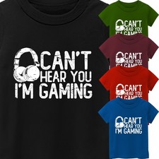 Kids Funny American Gaming Can't Hear T-Shirt Gamer Humor Sarcastic USA Gift Tee