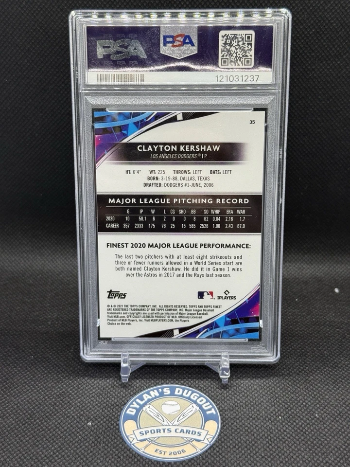 2021 Topps Finest Clayton Kershaw 35 Rose Gold Mini Diamond Refractor /50 PSA 10 - Image 3 of 3