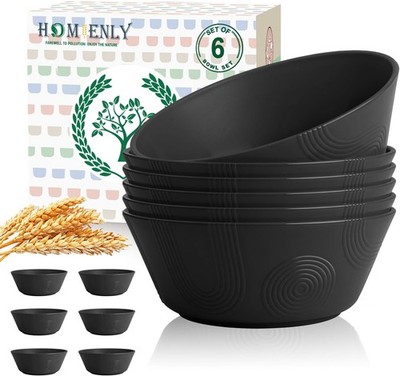Cereal Bowl, Large Soup Bowl Set, Wheat Straw Bowl with Textured Design - 36oz