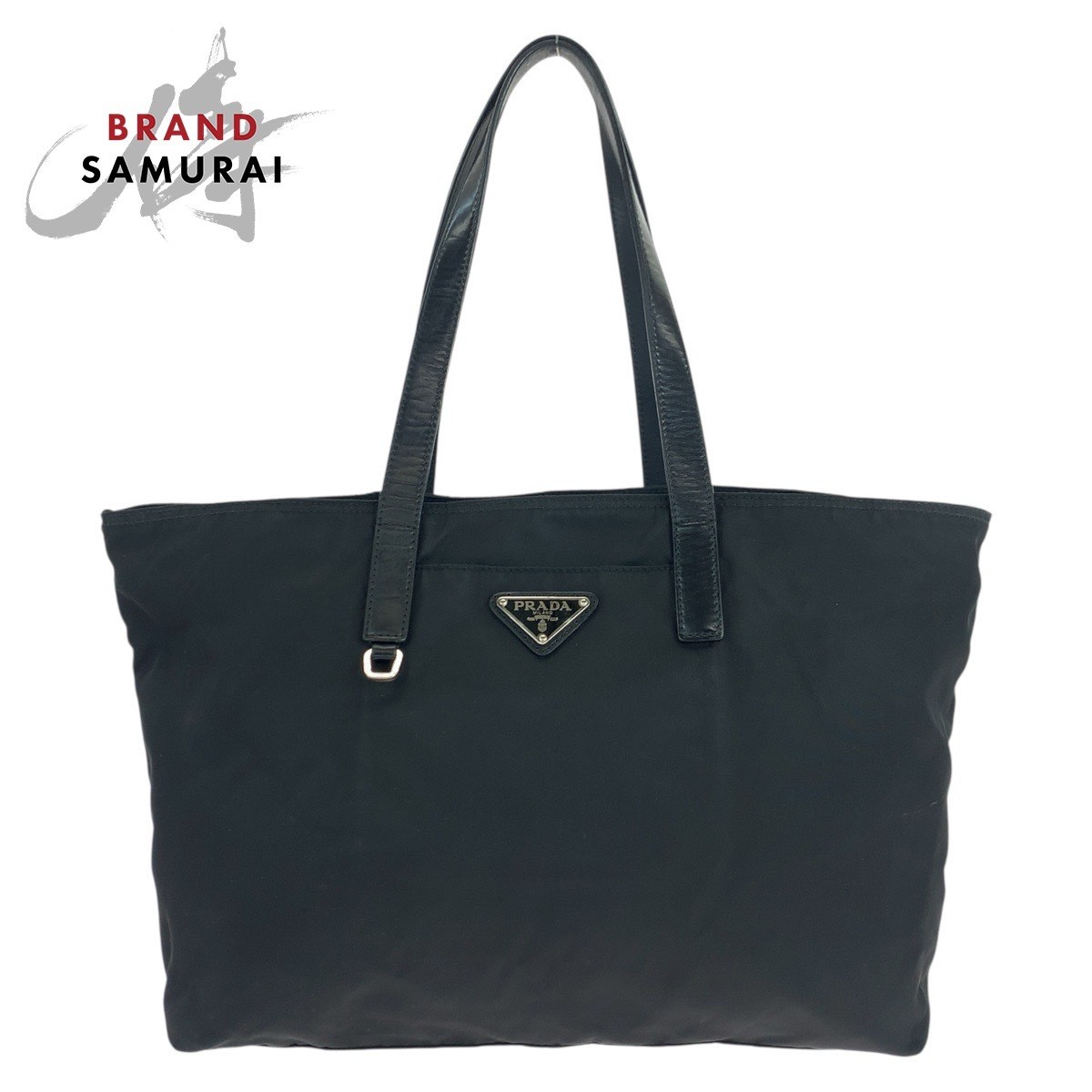 Prada Tessute Black Nylon Leather Triangle Tote Handbag 504266