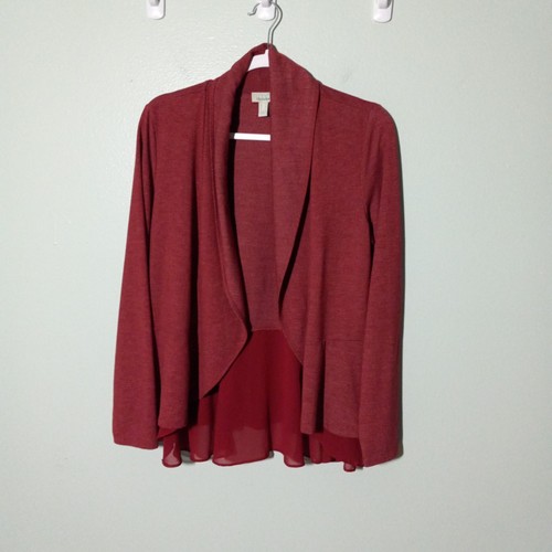 LOGO by Lori Goldstein Strickjacke Pullover Gr. Medium, weinrot rot Strick Chiffon