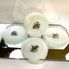 Vintage Fire King Plates Dessert Salad Set of 4 Milk Glass Birds