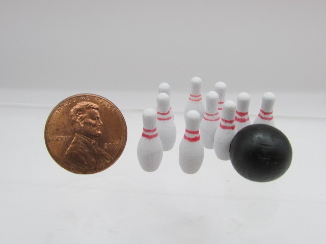 Dollhouse Miniature Sports Bowling Ball with Pins Set MA1094