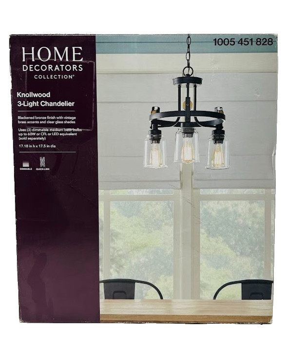 Home Decorators Collection Knollwood 3-Light Industrial Round Chandelier Black
