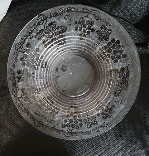 Fostoria Brocade Grape Orchid Console Bowl Manganese Glass Glows - Picture 10 of 10