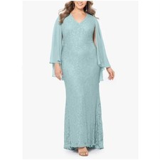 Betsy  Adam Lace Chiffon Cape Sleeve Gown Sage Size 8 NWT Feminine Form-Fitting