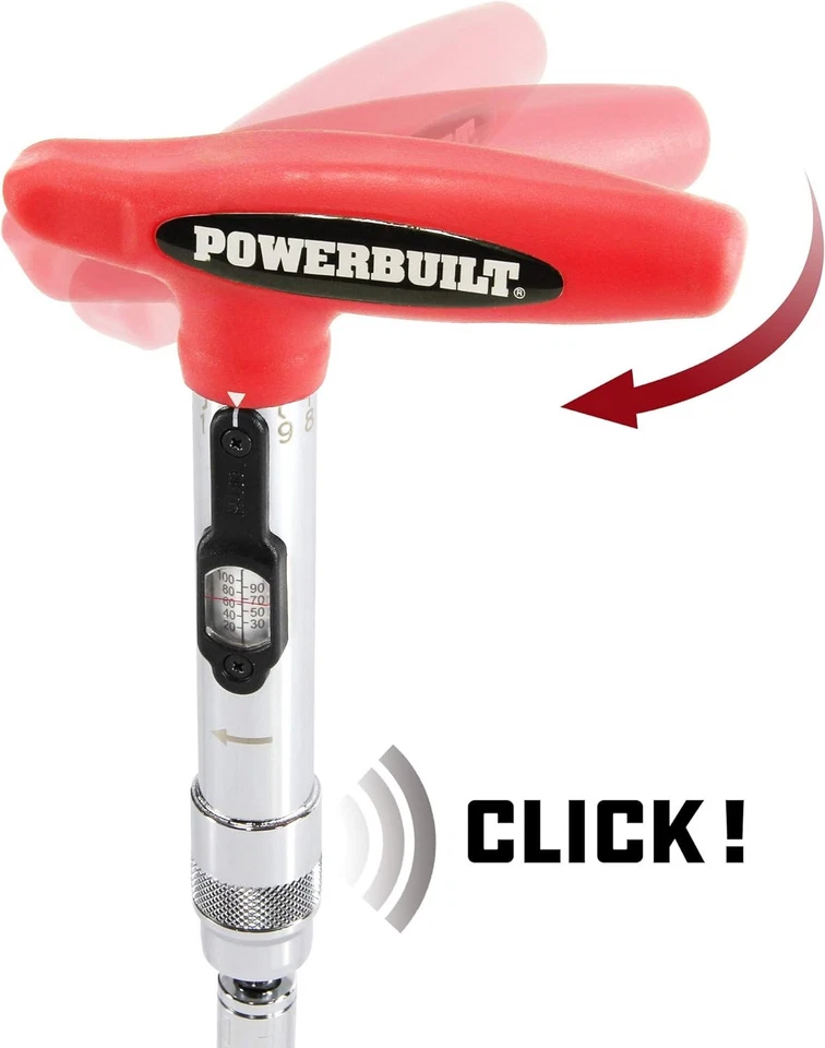 Powerbuilt 1/4 inch Drive Ratcheting T-Handle Torque Wrench, 1/4" Drive, Red - Image 4 of 4