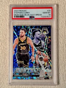 POP 4 - 2023 Panini Mosaic - Steph Curry - PSA 10 - Montage Blue Fast Break /85