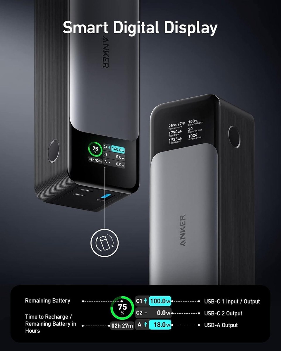 Anker - 【中古・13回使用のみ】Anker 737 Power Bank Anker 737 Power Bank (PowerCore 24K) A1289 (Black) Excellent