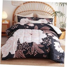 Size Comforter Set - White Flower Print on Black Quilt King Black Floral