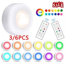 3/6X RGB LED Closet Lights Dimmable Remote Under Cabinet Puck Light for Bedroom
