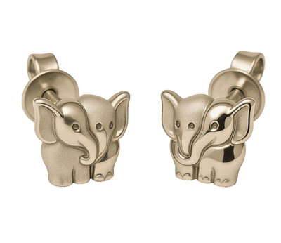 Silver 925 ladies children earrings 6mm stud elephants lucky charm partially matte