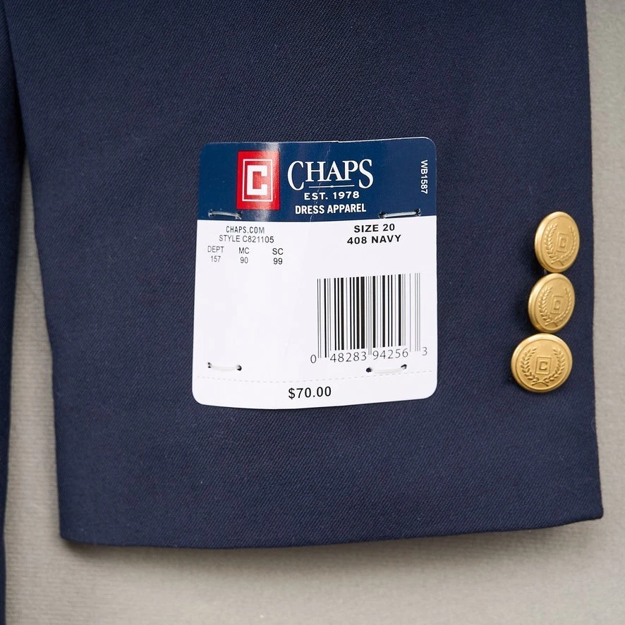 Blazer regular Chaps niños jóvenes 20 azul marino dorado dos botones ventilados mezcla de polietileno Foto 3 de 4