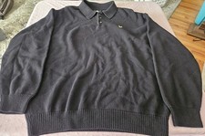LYLE  SCOTT Men Relaxed Fit Sweater Collared 1/4 Button Black Embroider Medium