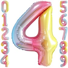 Rainbow Gradient Number 4 Balloon 40 Inch Big Large Balloons 0-9