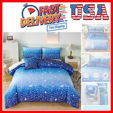 6Pcs Gradient Aqua Blue Navy Ombre Comforter Sets with Sheets Pillowcases, Tw...
