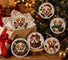 Christmas Hanging Diamond Painting Kit Set 6 Ornaments Puppies
