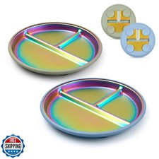 Coinicxcel Stainless Steel Toddler Plates with Suction, 9" BPA-Free Rainbow B