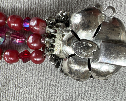 Vintage SET BRACCIALE e ORECCHINI anni 40 ORIGINALE BY ROBERT PERLINE ROSSE e STRASS - Foto 16 di 16