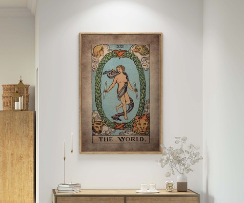 Tarot Card The World framed canvas print or poster Magic vintage wall Home Decor - Picture 8 of 12