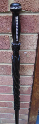 Hardwood ebony walking stick with Mop inlay and carved kings detail- lovely item - 第 1/18 張圖片
