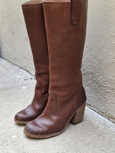 Vintage Women's 70s Style Brown Leather Riding Campus Knee Boots Size 8 - Picture 6 of 24